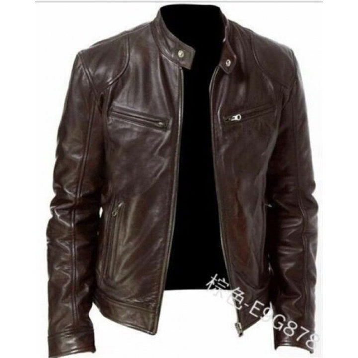 Herren nan schlanke Echtleder-Bikerjacke mit Stehkragen, zwei Brust-Reißverschlusstaschen und geradliniger Silhouette Drune