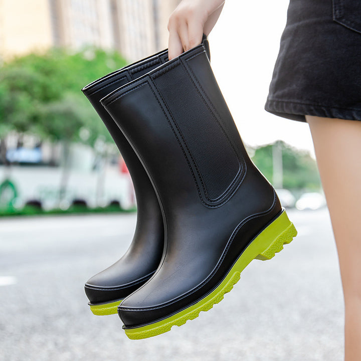 Damen Chelsea Regenstiefel aus Vollgummi mit elastischen Einsätzen und profilierter Luglaufsohle Drune