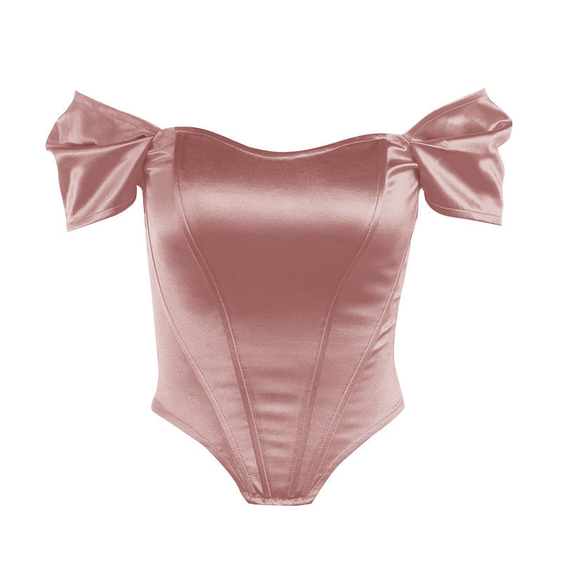 Damen elegantes Satin-Bustier mit Schulterdetails Drune