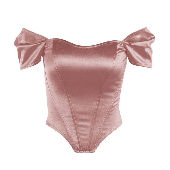 Damen elegantes Satin-Bustier mit Schulterdetails Drune