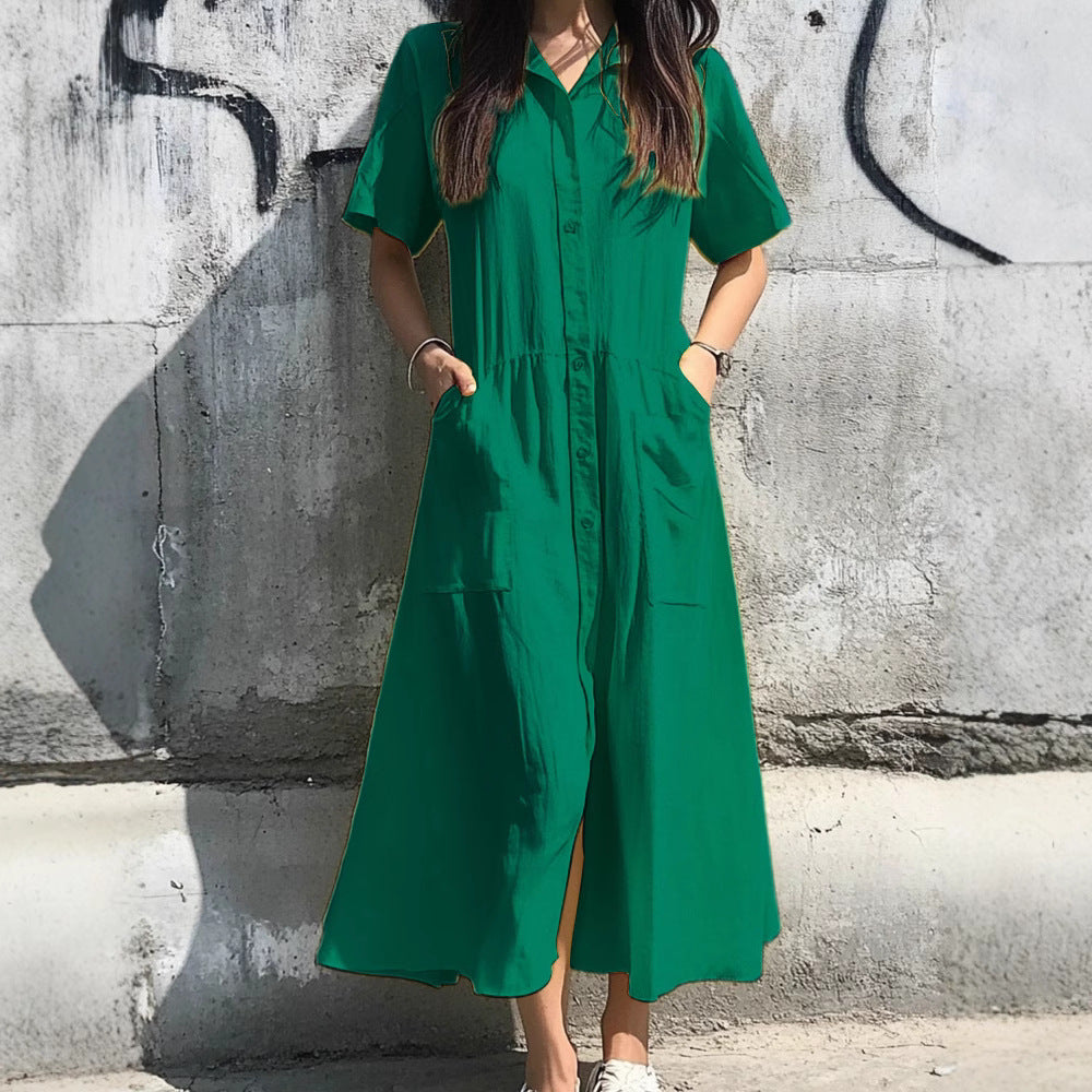 Damen Midi-Kleid mit Knopfleiste und praktischen Taschen Drune