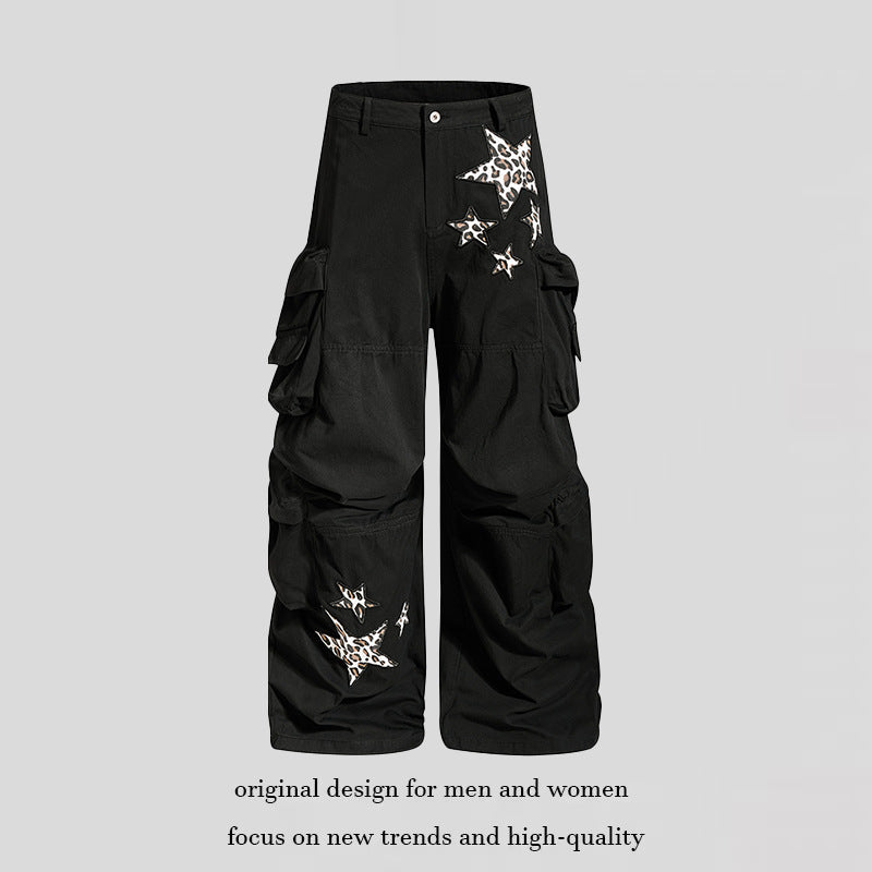 Damen weite Cargo-Culottehose mit Oversize-Taschen und Stern-Leo-Applikation Drune