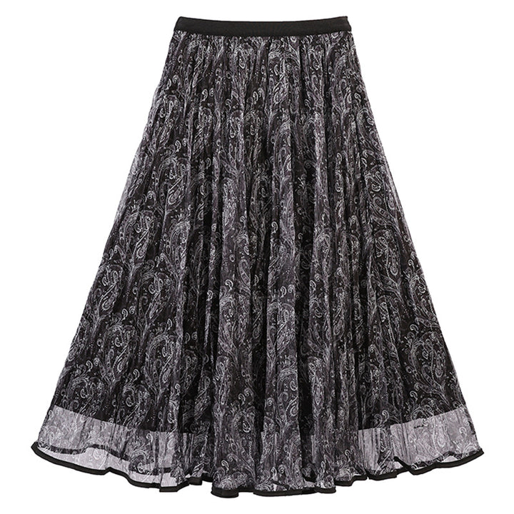 Damen nan voluminöser Chiffon-Tellerrock im Paisley-Motiv mit elastischem Taillenbund Drune