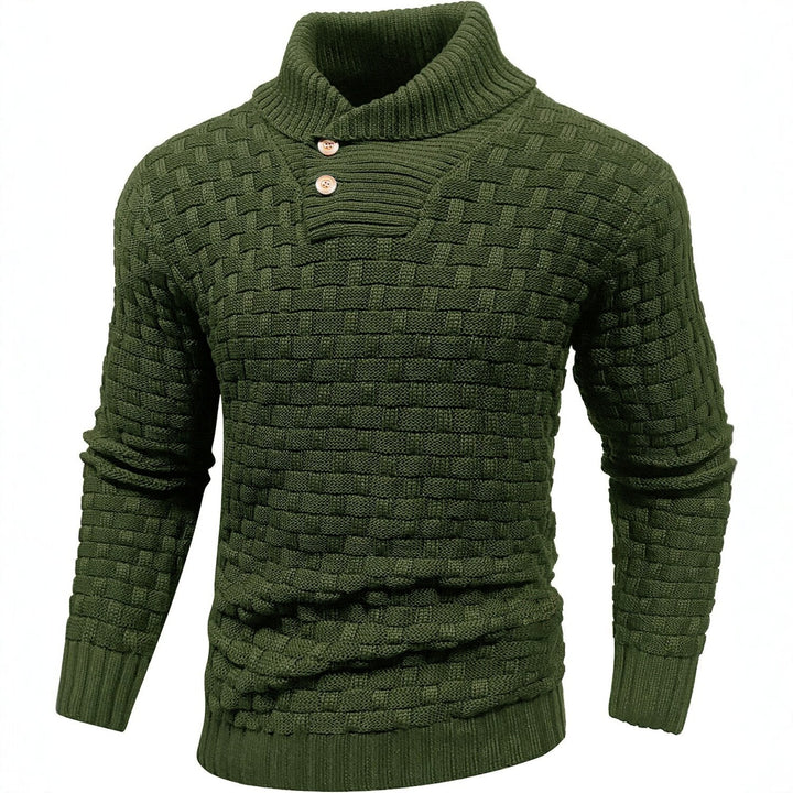 Herren Grobgestrickter Pullover mit hohem Rollkragen, Knopfleiste und Körbchenstrick Drune