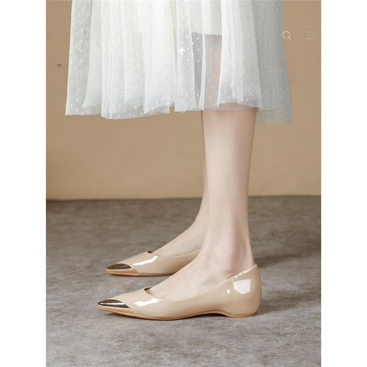 Damen Spitz zulaufende Ballerinas mit Leopardenmuster und metallischer Zehenkappe Drune