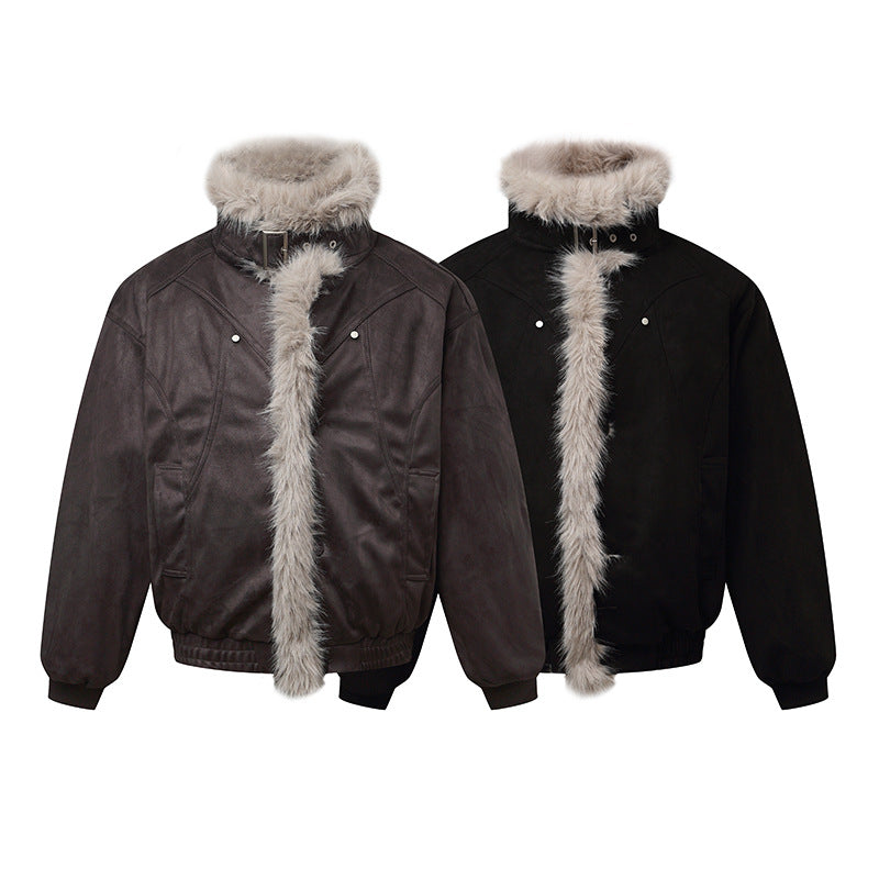 Herren Bomberjacke im Aviator‑Look mit Kunstfellbesatz und Schnallenkragen Drune