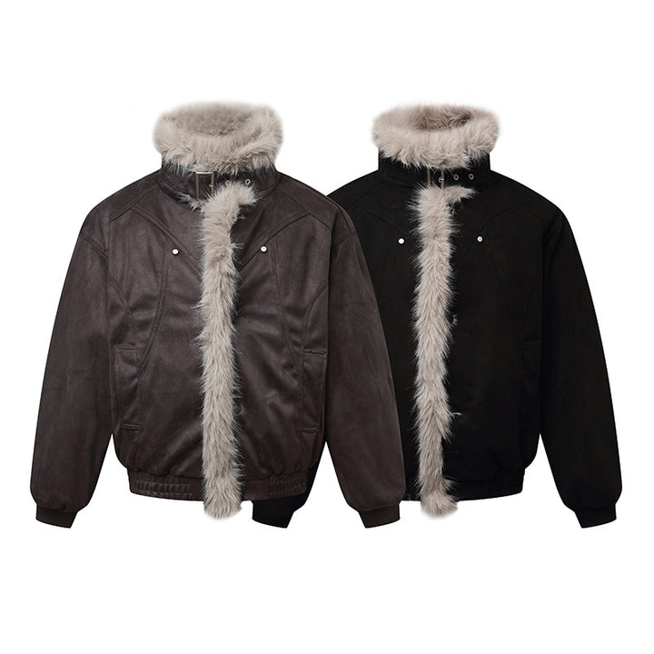 Herren Bomberjacke im Aviator‑Look mit Kunstfellbesatz und Schnallenkragen Drune