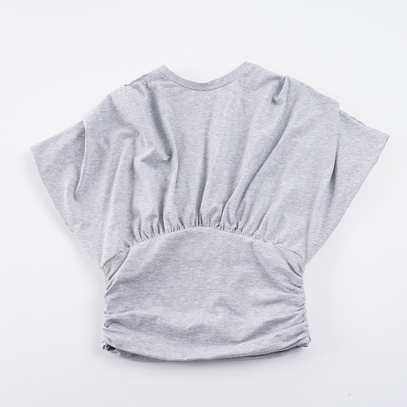 Damen lässiges Oversized T-Shirt mit elastischem Bund und Raffung Drune