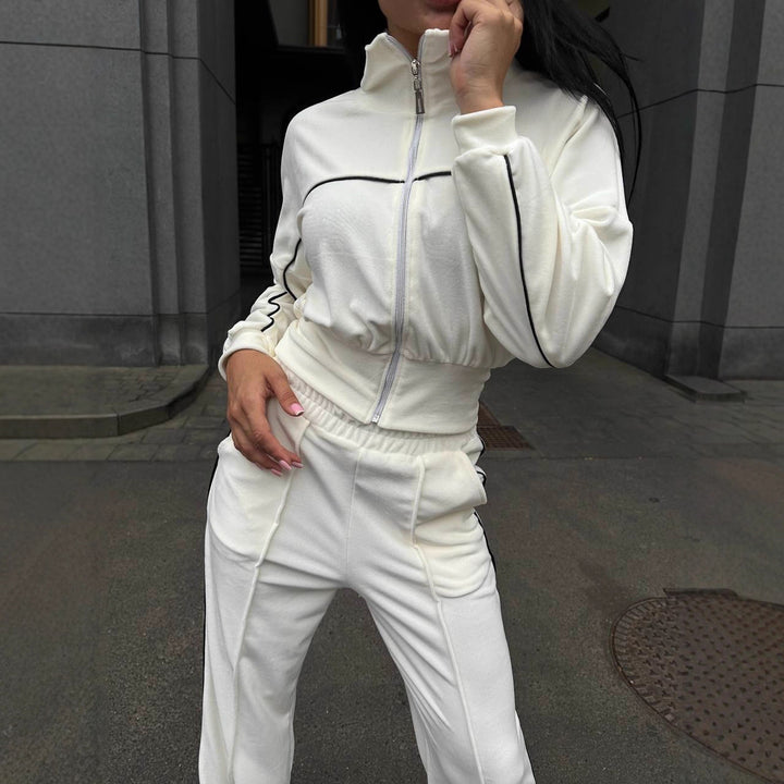 Damen cropped Sportanzug mit hohem Kragen und Reißverschluss Drune