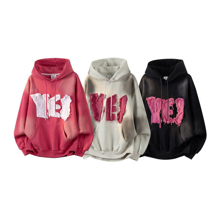 Unisex Oversize Kapuzenpullover mit handschriftlichem Grafik-Print, Kängurutasche & geripptem Saum Drune