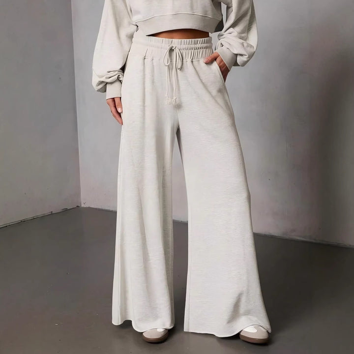 Damen weite High-Waist Loungehose mit Kordelzug und Seitentaschen Drune