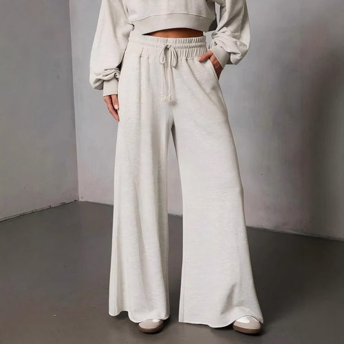 Damen weite High-Waist Loungehose mit Kordelzug und Seitentaschen Drune