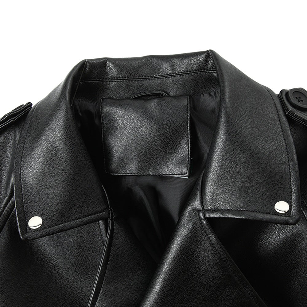 Damen Modische Cropped Kunstlederjacke Drune