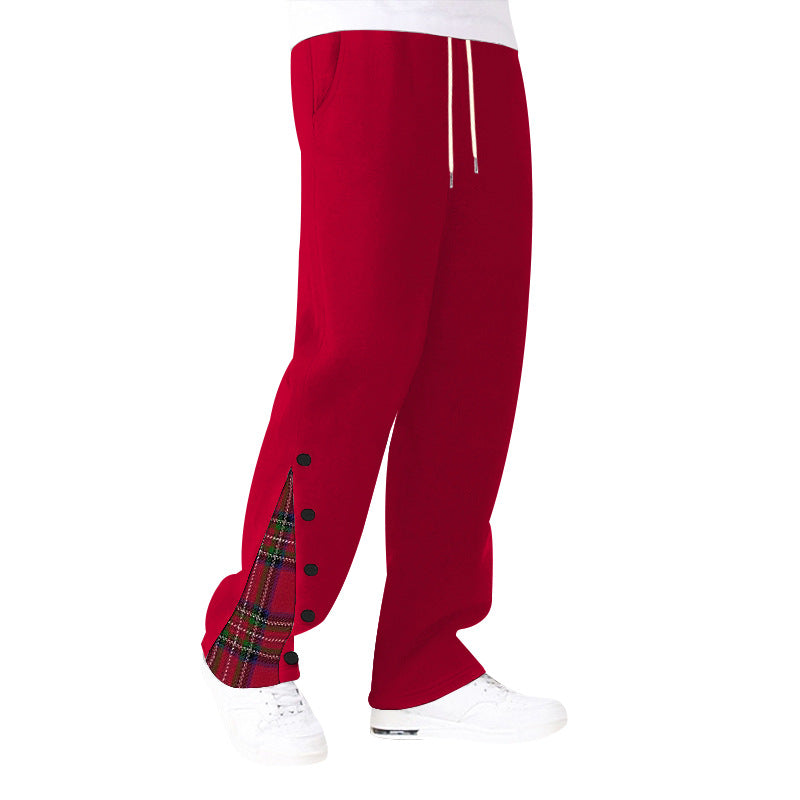 Damen nan weite Sweat-Jogginghose mit dekorativem Karo-Einsatz und seitlicher Knopfleiste Drune