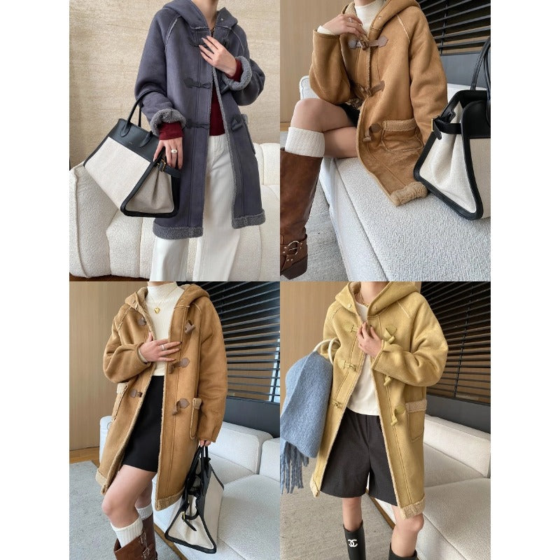 Damen lässiger Dufflecoat aus hochwertigem Strickmaterial mit gemütlichem Innenfutter Drune