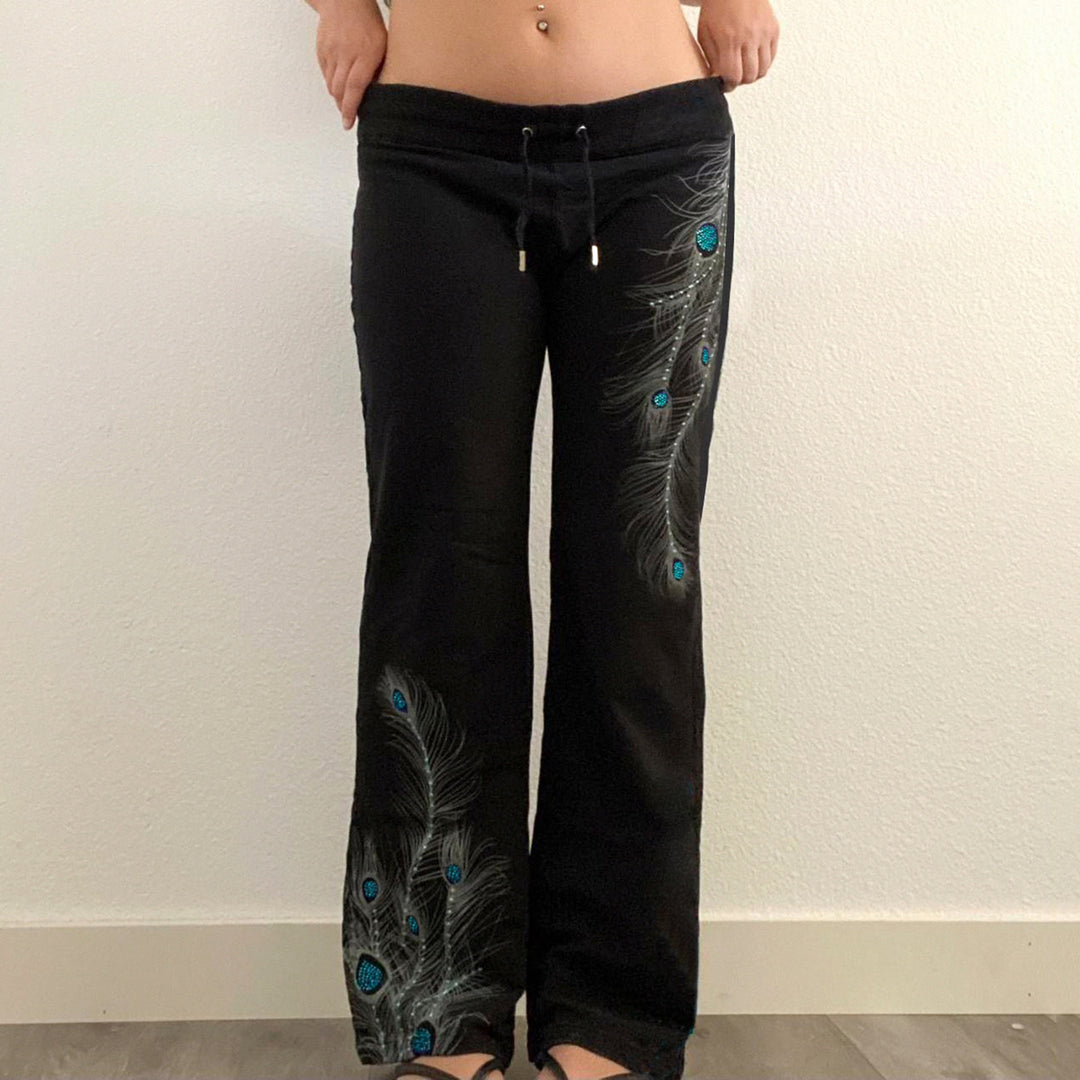 Damen Sporthose mit feinem Pfauenfeder-Druck Drune