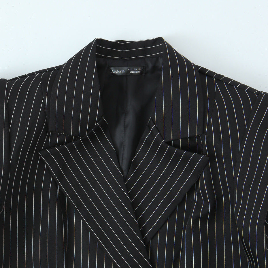 Damen Doppelreihiger Oversize-Blazer mit Nadelstreifen und markanten Schulterpolstern Drune