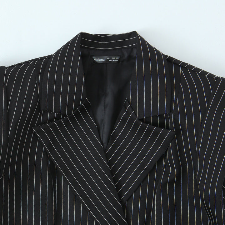 Damen Doppelreihiger Oversize-Blazer mit Nadelstreifen und markanten Schulterpolstern Drune
