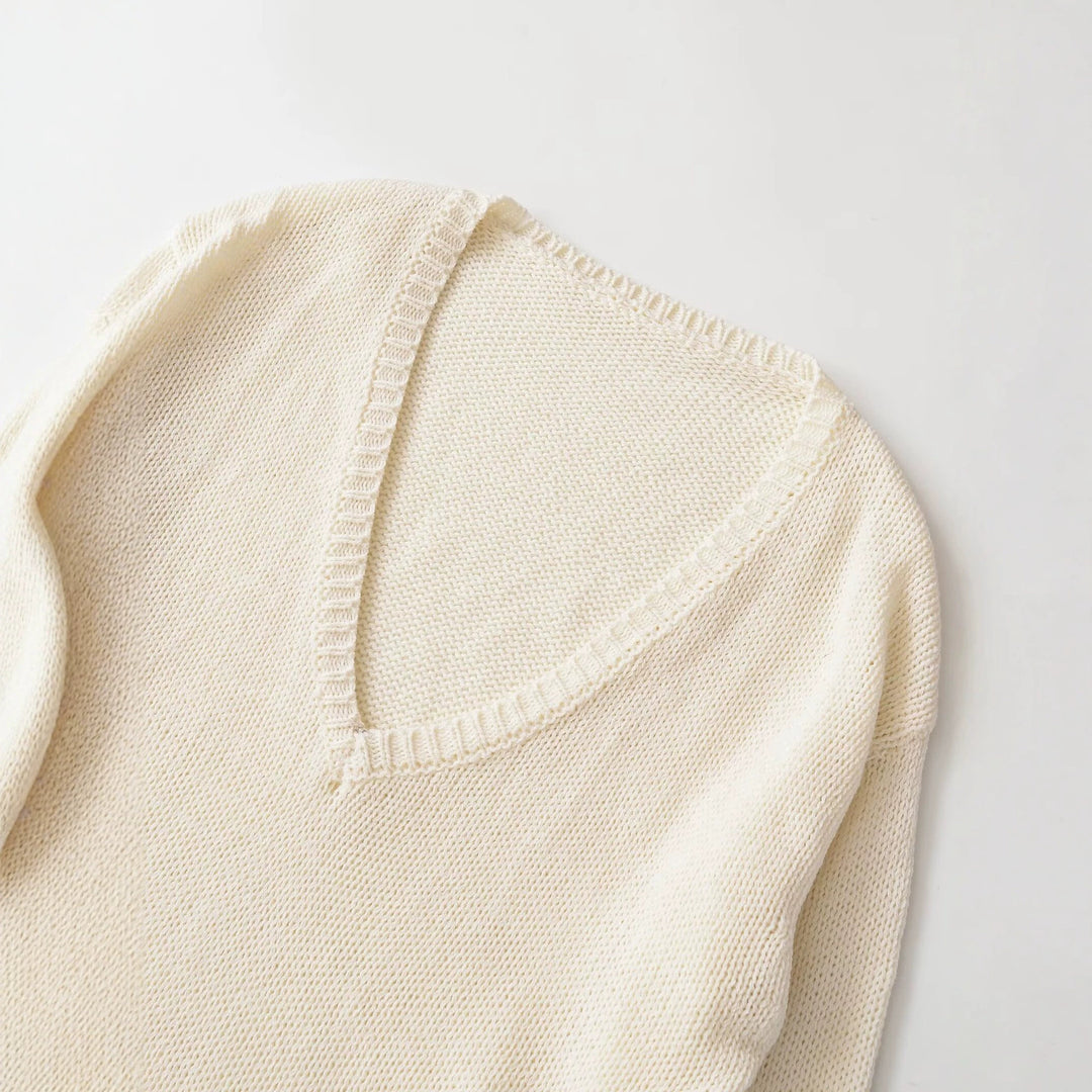 Damen Oversize V-Ausschnitt Grobstrickpullover Drune