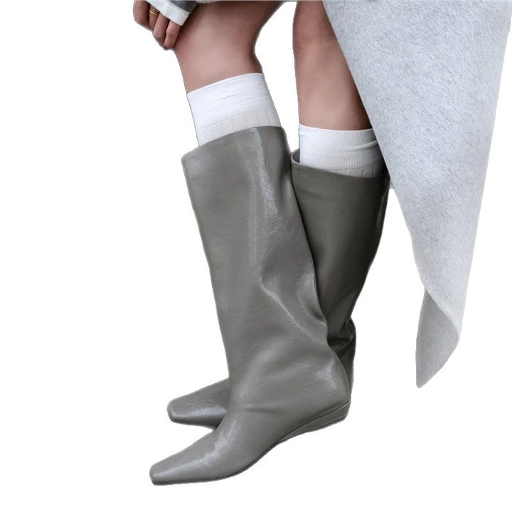 Damen Weiche kniehohe Slouch-Boots mit spitzer Zehenform und ergonomischer Flachsohle Drune