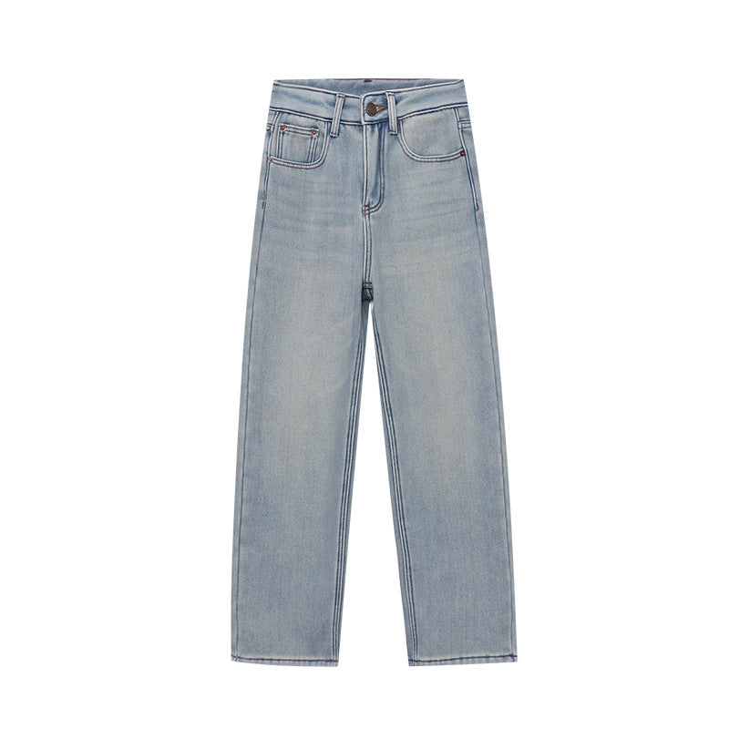 Damen High-Waist Jeans mit weitem Bein und klassischen Details Drune