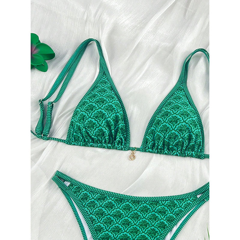 Damen Triangel-Bikini mit exquisitem Muster und verstellbaren Trägern Drune