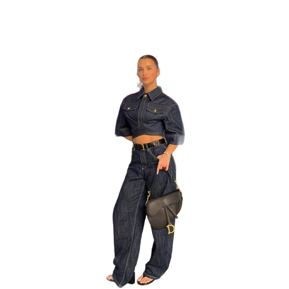Damen Cropped-Jeansjacke mit kastiger Silhouette, Pattentaschen und verkürzter Taillenlinie Drune