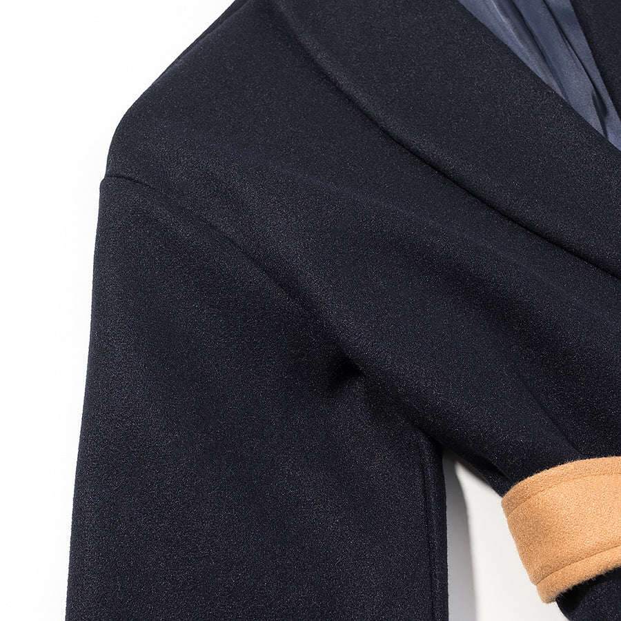 Damen Kurzmantel mit Bindegürtel, Kontrasttaschen und Kunstfellmanschetten Drune