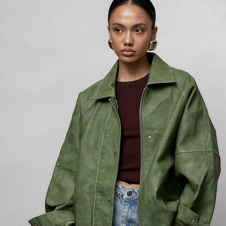 Damen lässige Oversized Jacke aus veganem Wildleder Drune