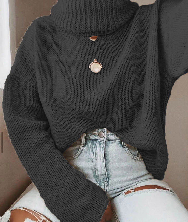 Damen Oversize Rollkragenpullover grobgestrickt mit weitem Schnitt Drune