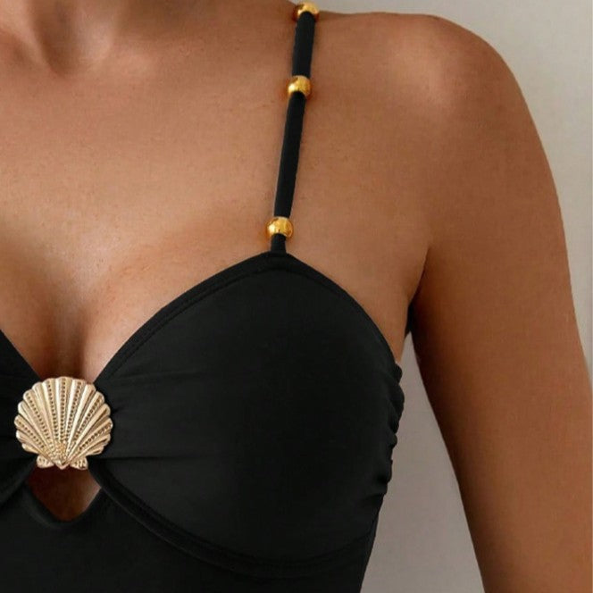Damen Designer-Einteiler Badeanzug mit elegantem Muschel-Detail Drune