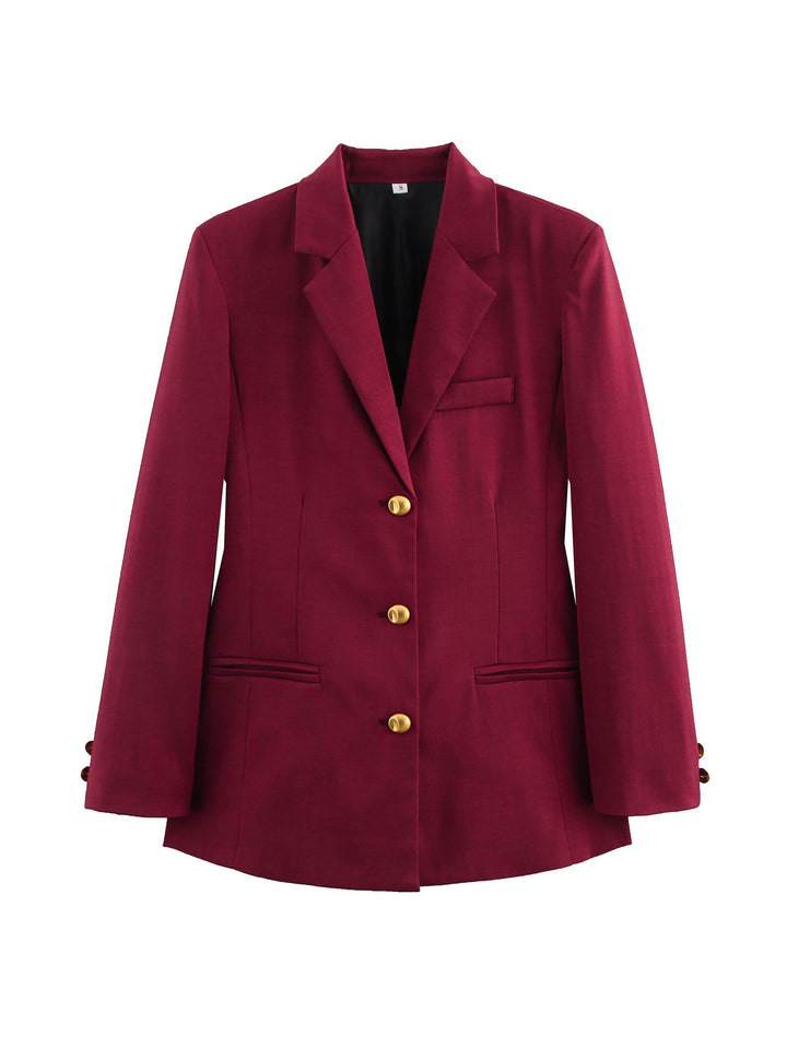 Damen karierten Blazer mit goldenen Knöpfen und praktischen Taschen Drune