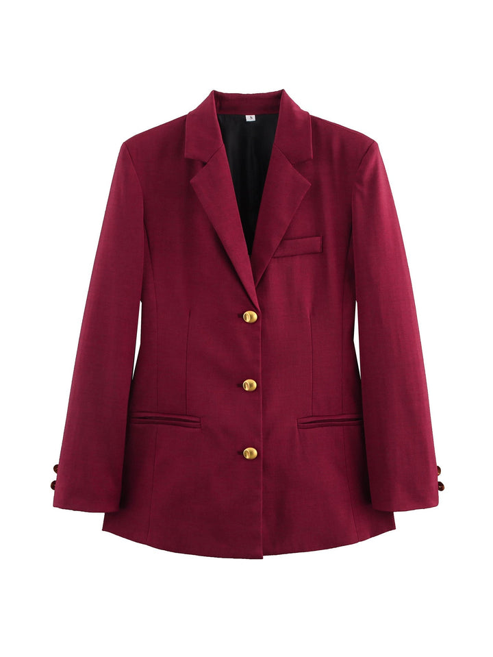 Damen karierten Blazer mit goldenen Knöpfen und praktischen Taschen Drune