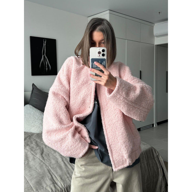 Damen Flauschige Kapuzenjacke aus Teddyfell mit seitlichen Taschen Drune