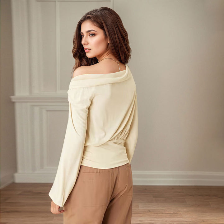 Damen asymmetrisches One-Shoulder Blusenshirt mit Knoten-Detail und tailliertem Saum Drune