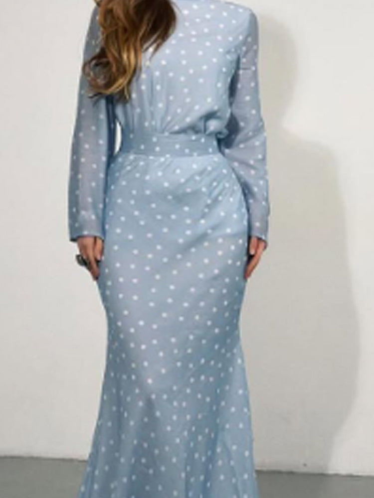 Damen Maxikleid mit taillenbetonter Meerjungfrauen-Silhouette und Tupfenprint Drune