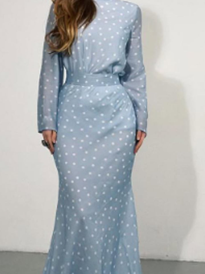 Damen Maxikleid mit taillenbetonter Meerjungfrauen-Silhouette und Tupfenprint Drune