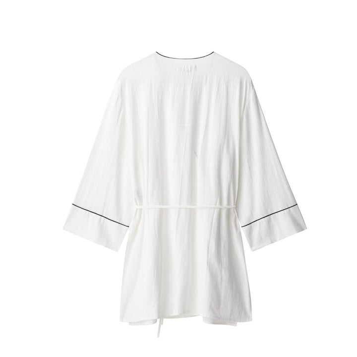 Damen Kimono-Cardigan mit Bindegürtel und Kontrastpaspel Drune