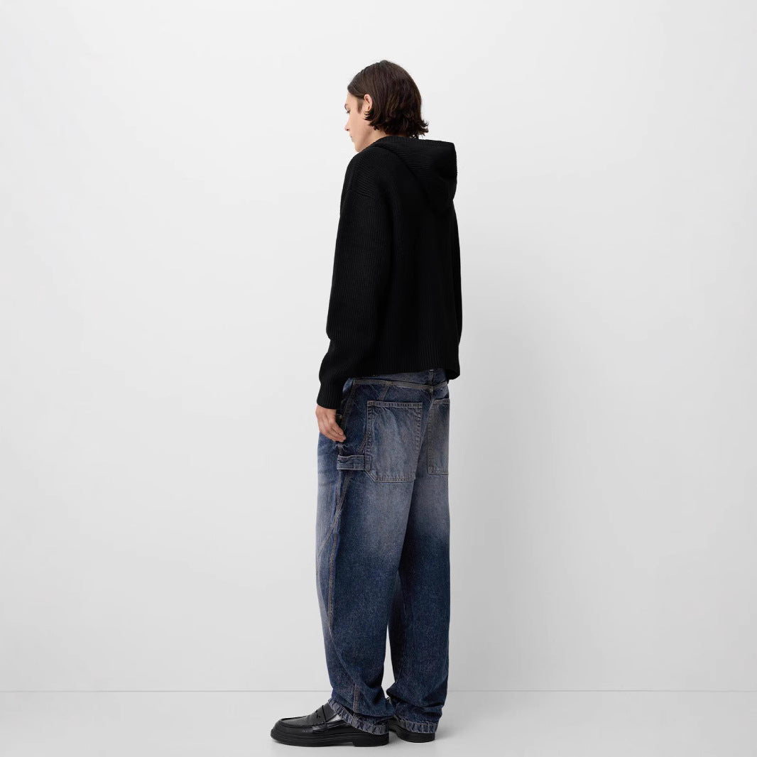 Herren nan lockere Carpenter-Jeans mit weitem Bein, tiefem Schritt und stonewashed Used-Optik Drune