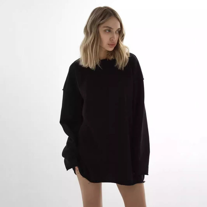 Damen Oversize-Sweatshirt mit rohem Saum und überschnittenen Schultern Drune