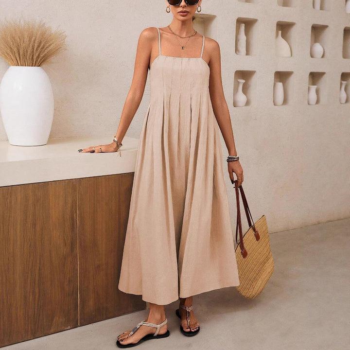 Damen Langärmliges Maxikleid mit Faltenwurf und Spaghettiträgern Drune