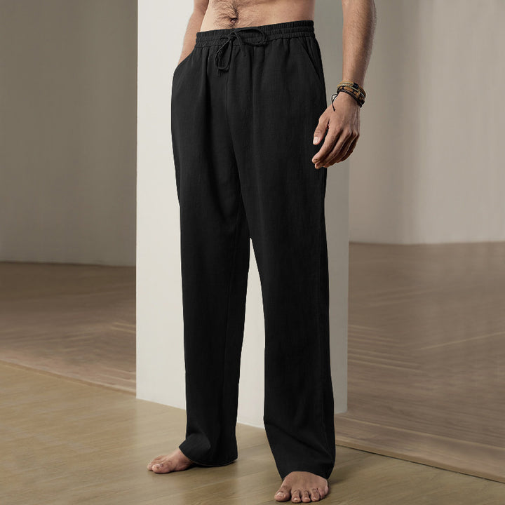 Herren nan leichte Relaxhose aus Leinenmix mit elastischem Tunnelzugbund und geradem Bein Drune