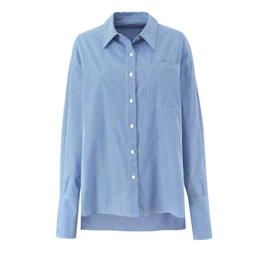 Damen Oversize-Hemdbluse mit Brusttasche und verlängerten Manschetten Drune