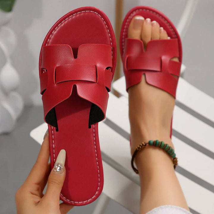 Damen nan flache Pantolette mit geschlitztem Riemen-Design und gepolstertem Komfortfußbett Drune