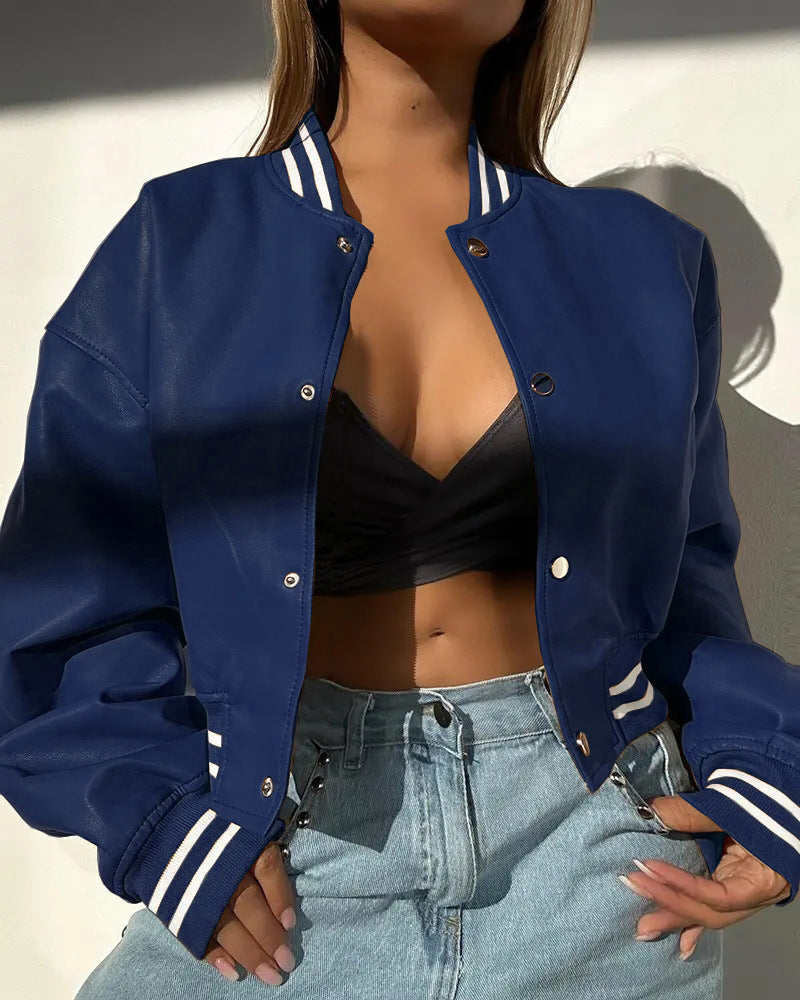 Damen Sportliche Collegejacke im modernen Design mit kontrastierenden Streifen Drune