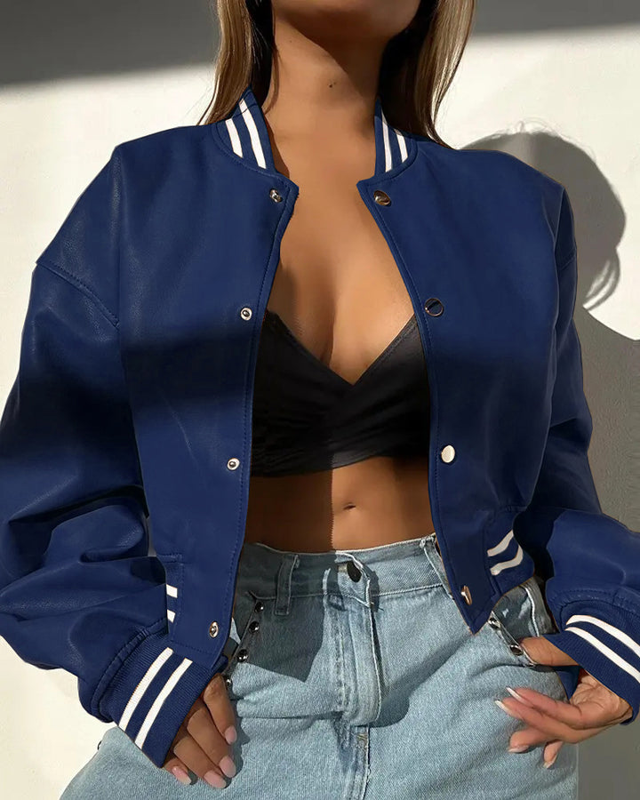 Damen Sportliche Collegejacke im modernen Design mit kontrastierenden Streifen Drune