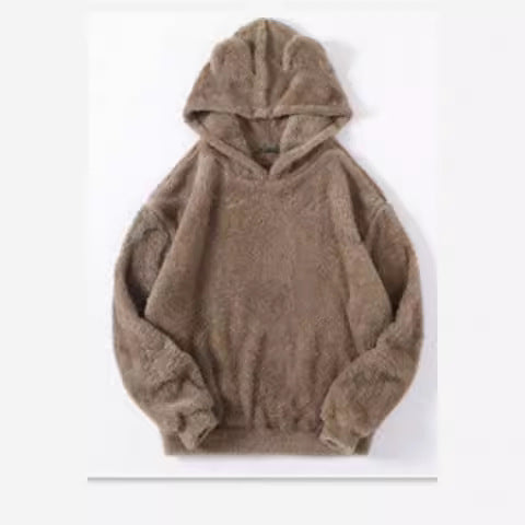 Damen nan kuscheliger Teddy-Hoodie mit Ohren, elastischem Bund und extra weichem Plüsch Drune
