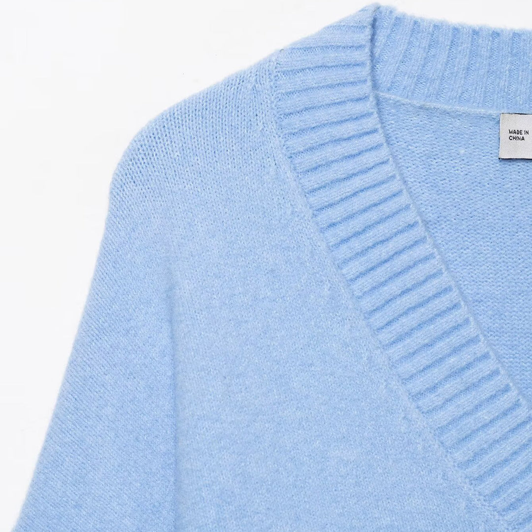 Damen Oversize V-Ausschnitt Pullover mit überschnittenen Schultern und breitem Rippbund Drune
