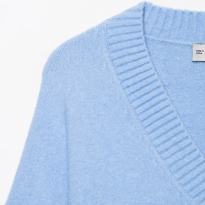 Damen Oversize V-Ausschnitt Pullover mit überschnittenen Schultern und breitem Rippbund Drune