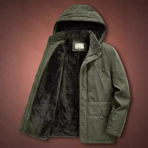 Herren Isolierter Langparka mit Teddyfutter, Kapuze und verdeckten Taschen Drune